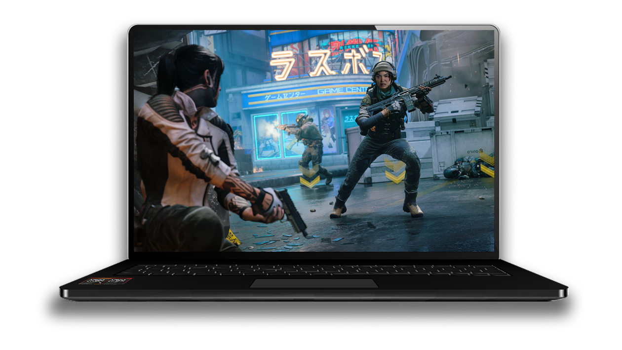 Laptop with a video game on the screen
